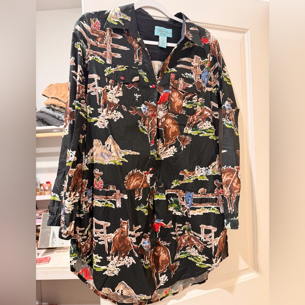 Western Print Button-Up Shirt